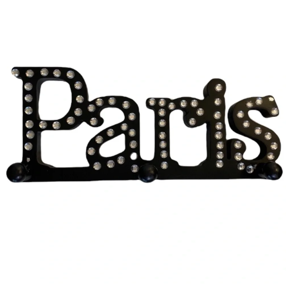 Paris Wall Hook Sparkling Hanger Organizer Jewelry Lingerie Rhinestone Gem Black